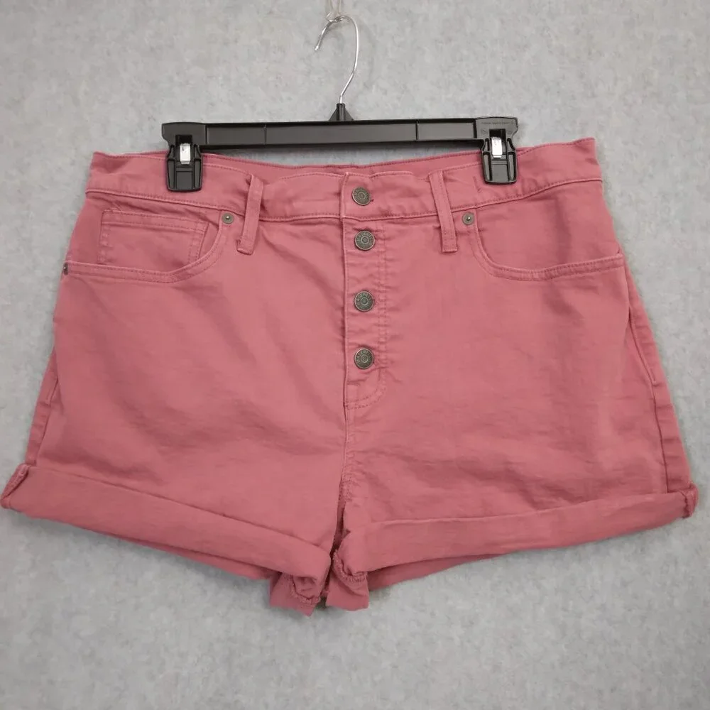 MADEWELL | High-Rise Denim Shorts: Garment-Dyed Button-Front Pink | Size 32